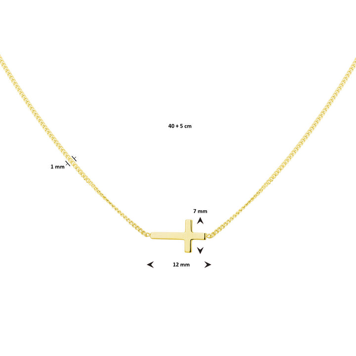 necklace cross 40 + 5 cm 3 micron silver gold plated (yellow)