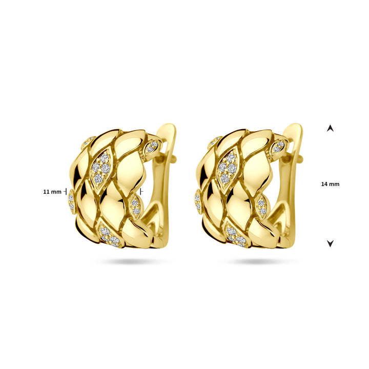 klapoorringen diamant 0.16ct (2x 0.08ct) h si 14 mm 14K geelgoud