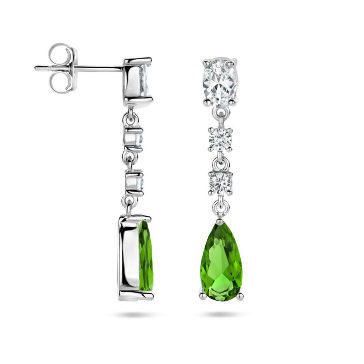 earrings white and green zirconia silver rhodium plated
