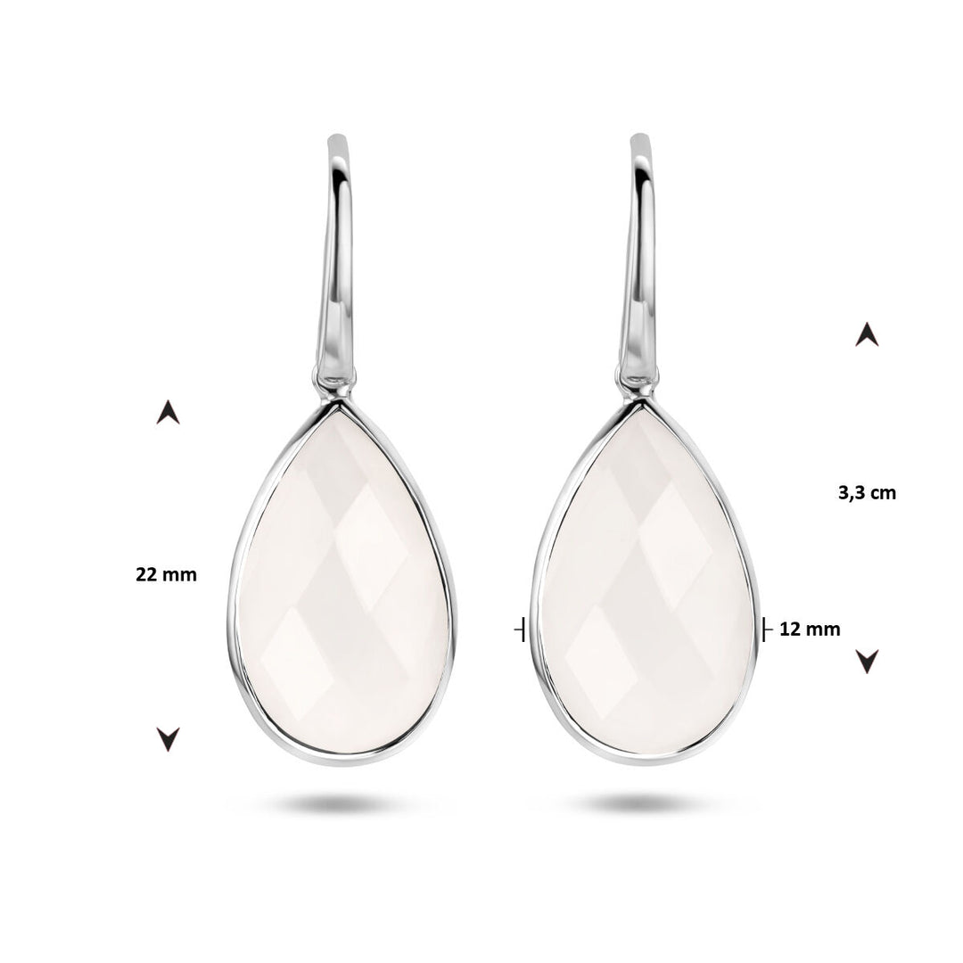 earrings white agate French hook silver rhodium plated