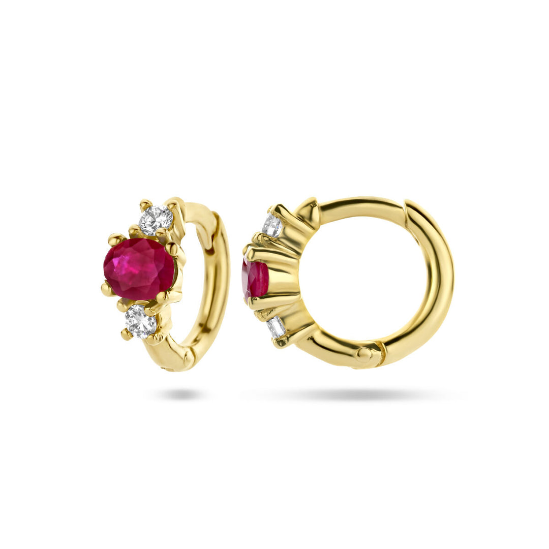 drop earrings ruby ​​and diamond 0.10ct (2x0.05ct) h si 14K yellow gold