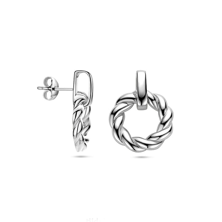 circle earrings twisted silver rhodium plated
