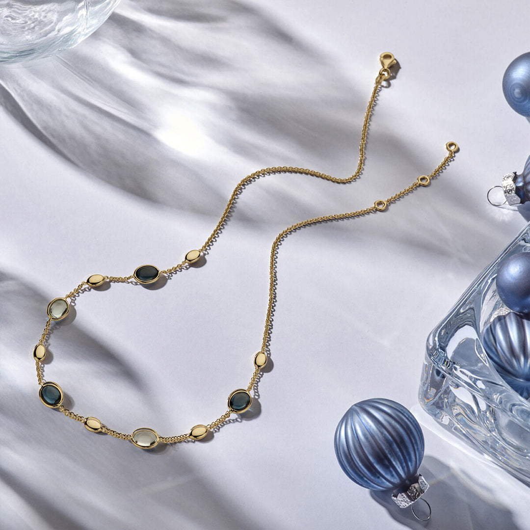 Gold ladies necklace london blue and blue topaz 14K