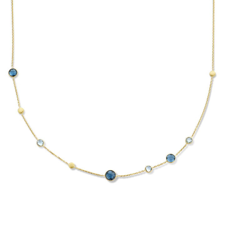 Gold women's necklace London blue and blue topaz and circles 14K