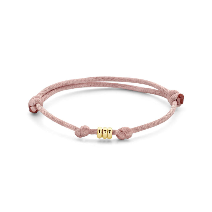 bracelet satin soft pink 13 - 26 cm 14K gold with rubber/nylon/leather