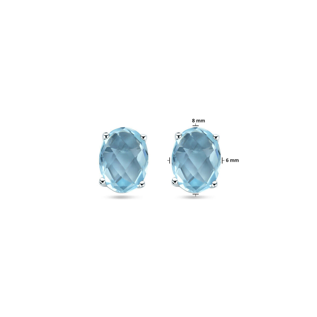 ear studs blue topaz silver rhodium plated