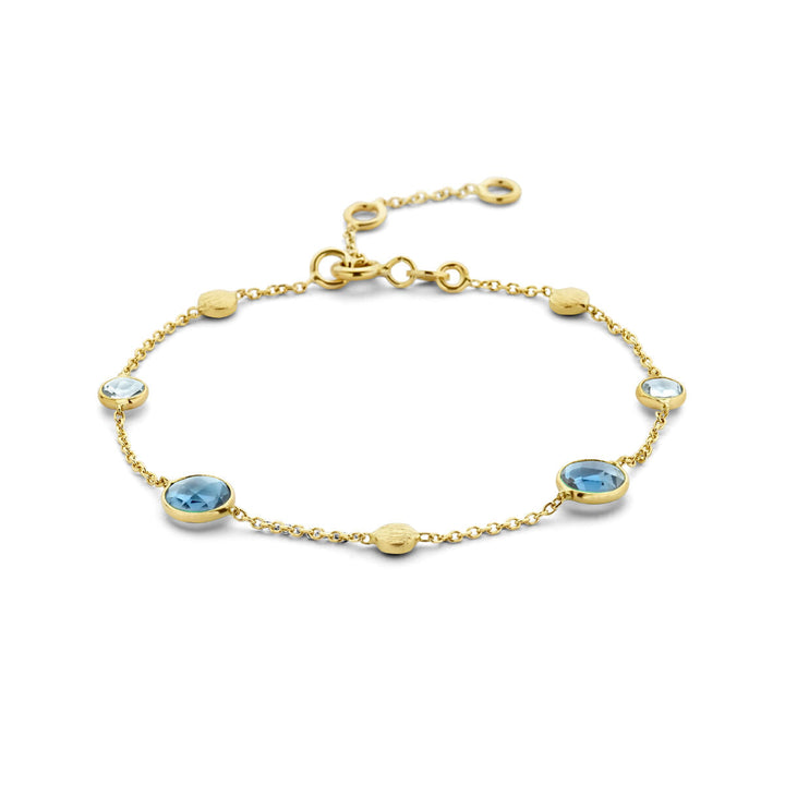 Gouden armband dames london blue en blauw topaas en rondjes 14K
