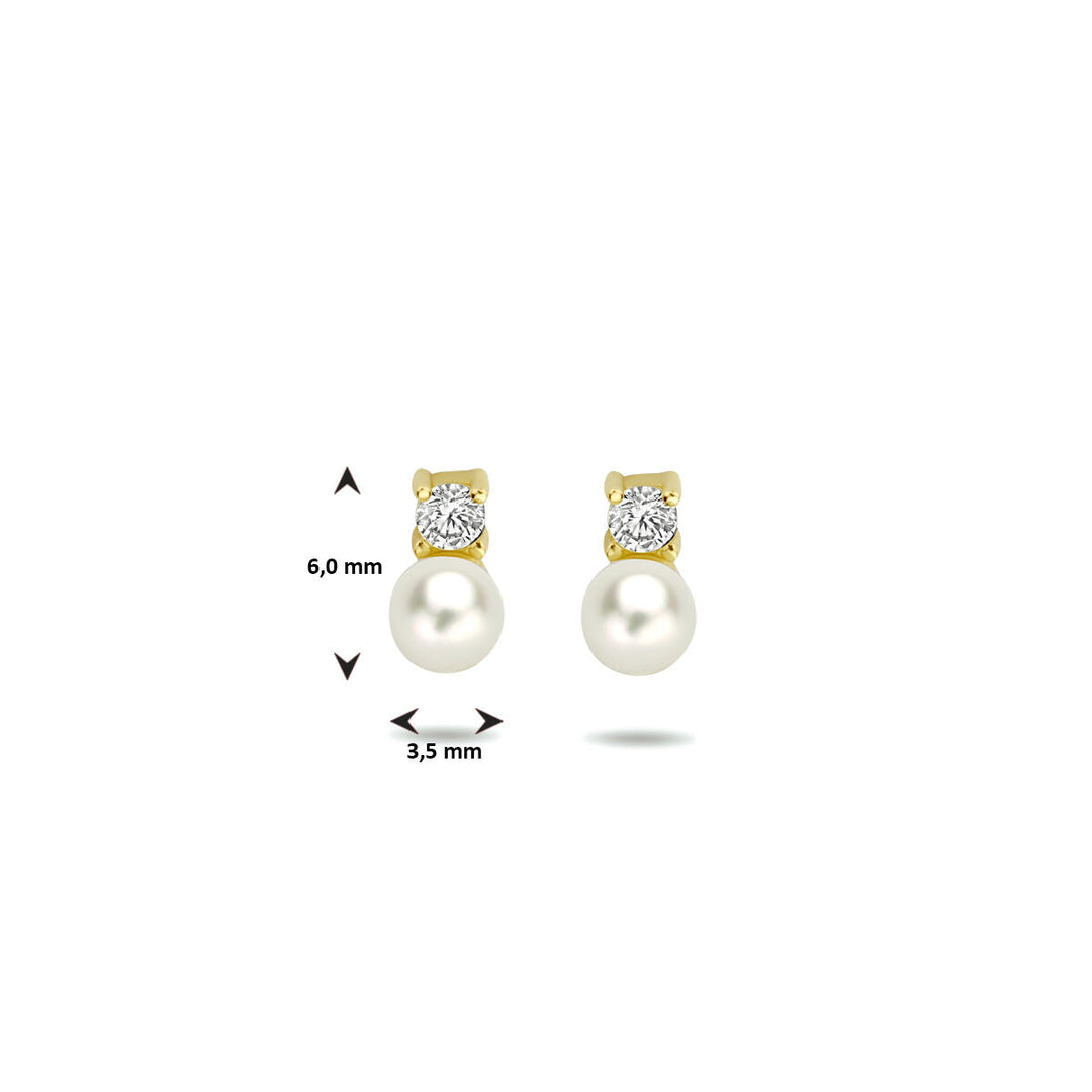 ear studs pearl and zirconia 14K yellow gold