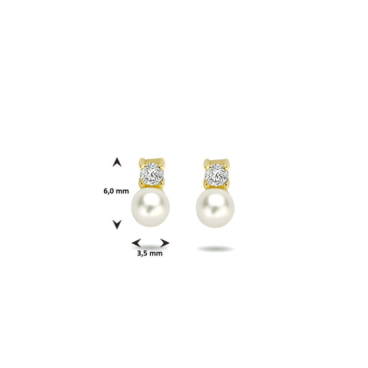 ear studs pearl and zirconia 14K yellow gold
