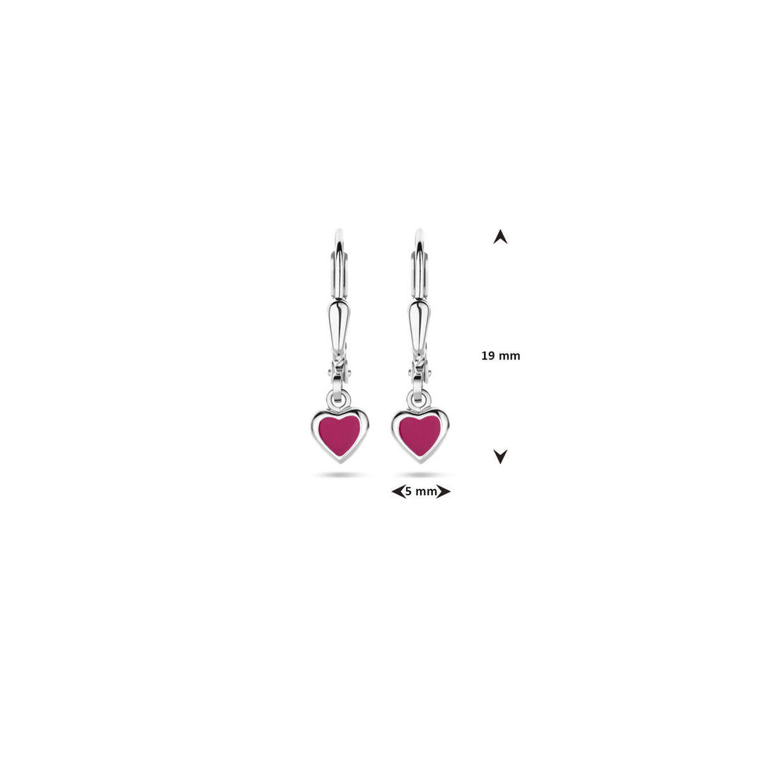 oorhangers hart donkerroze emaille brisur haak 19 mm zilver gerhodineerd