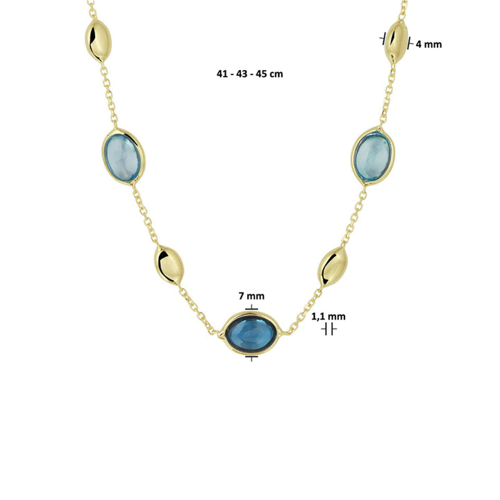 Gold ladies necklace london blue and blue topaz 14K