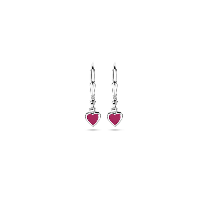 oorhangers hart donkerroze emaille brisur haak 19 mm zilver gerhodineerd