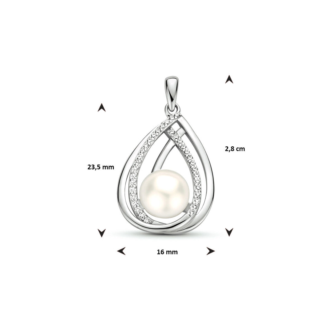 pendant pearl zirconia silver rhodium plated