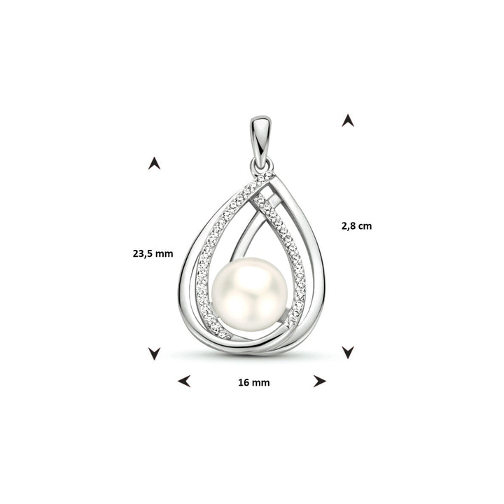 pendant pearl zirconia silver rhodium plated