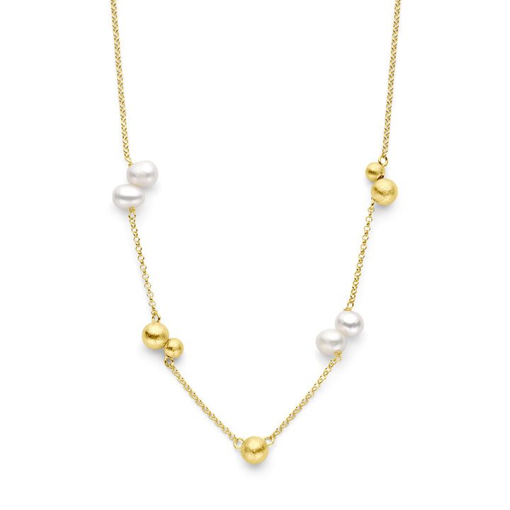 necklace pearls and balls 42 + 3 cm silver gold plated (yellow)