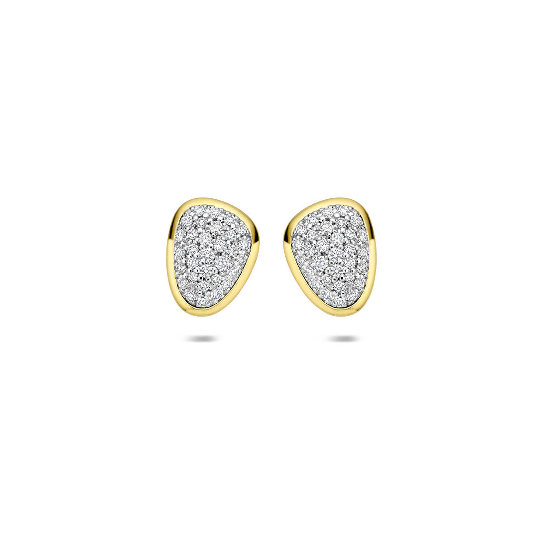 14k Bicolor oorknopjes met diamant 0.35ct