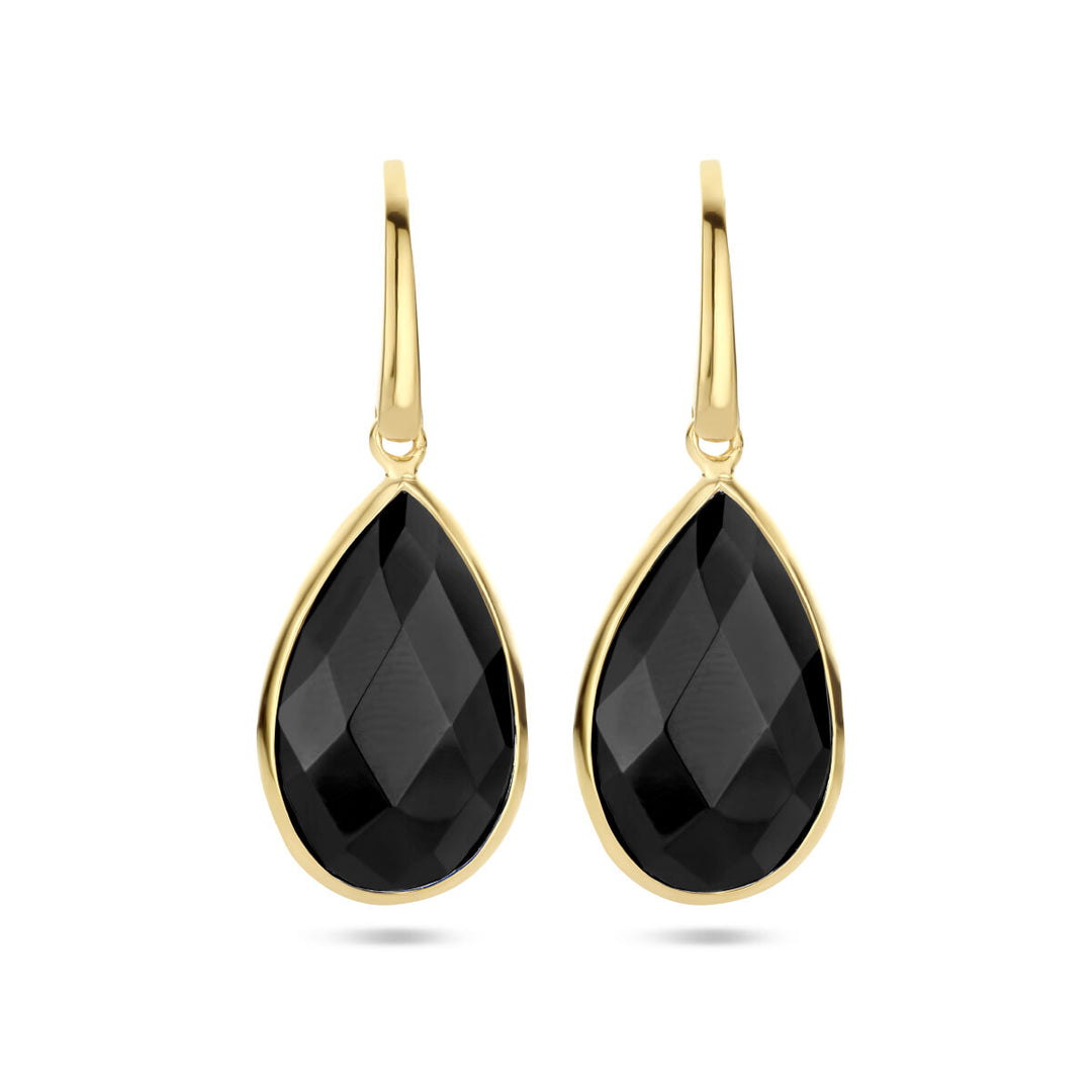 earrings onyx French hook silver gold plated (yellow)