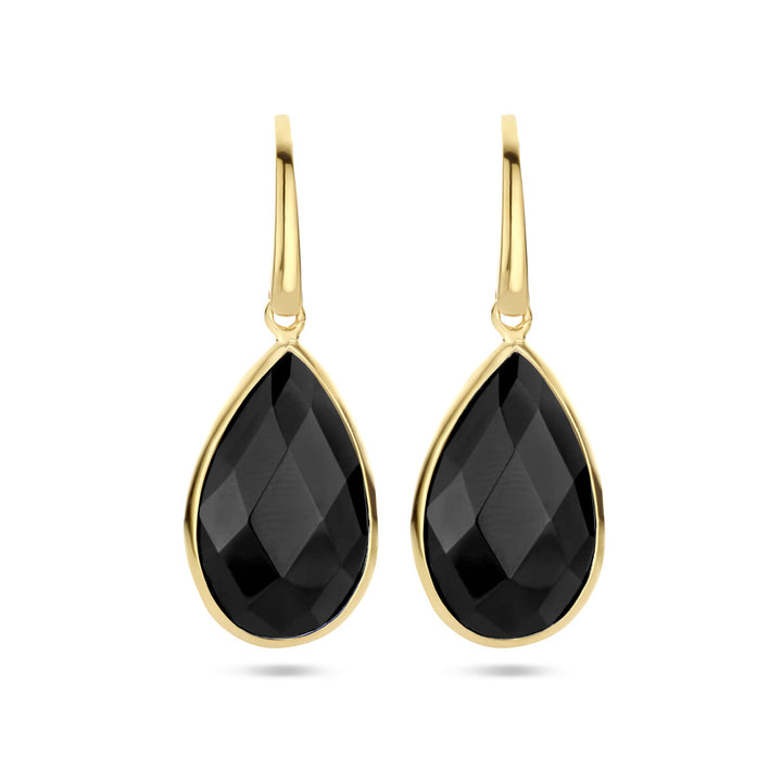earrings onyx French hook silver gold plated (yellow)