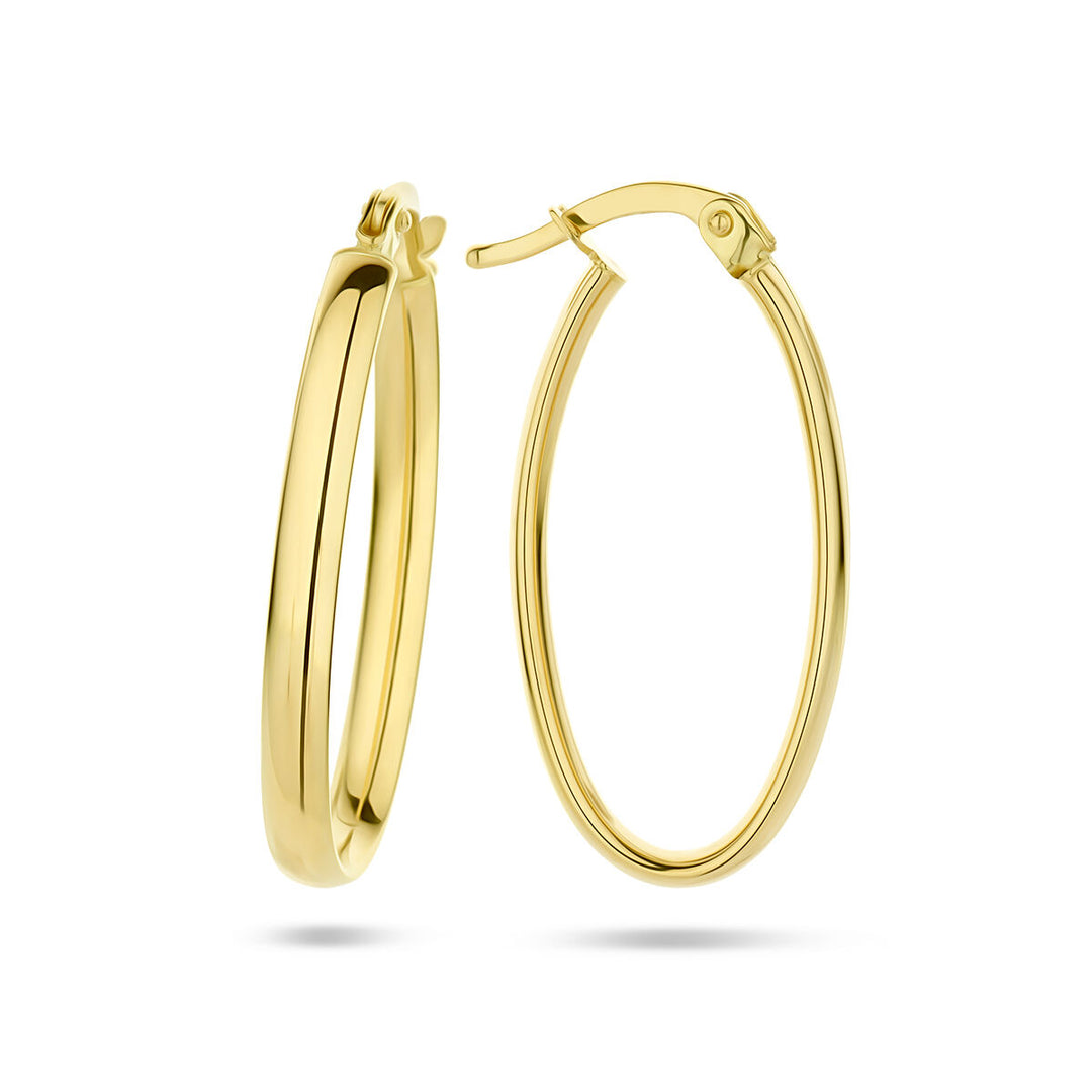 earrings oval half round tube 14K yellow gold
