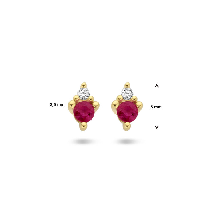 ear studs ruby ​​and diamond 0.02ct (2x 0.01ct) h p1 14K yellow gold