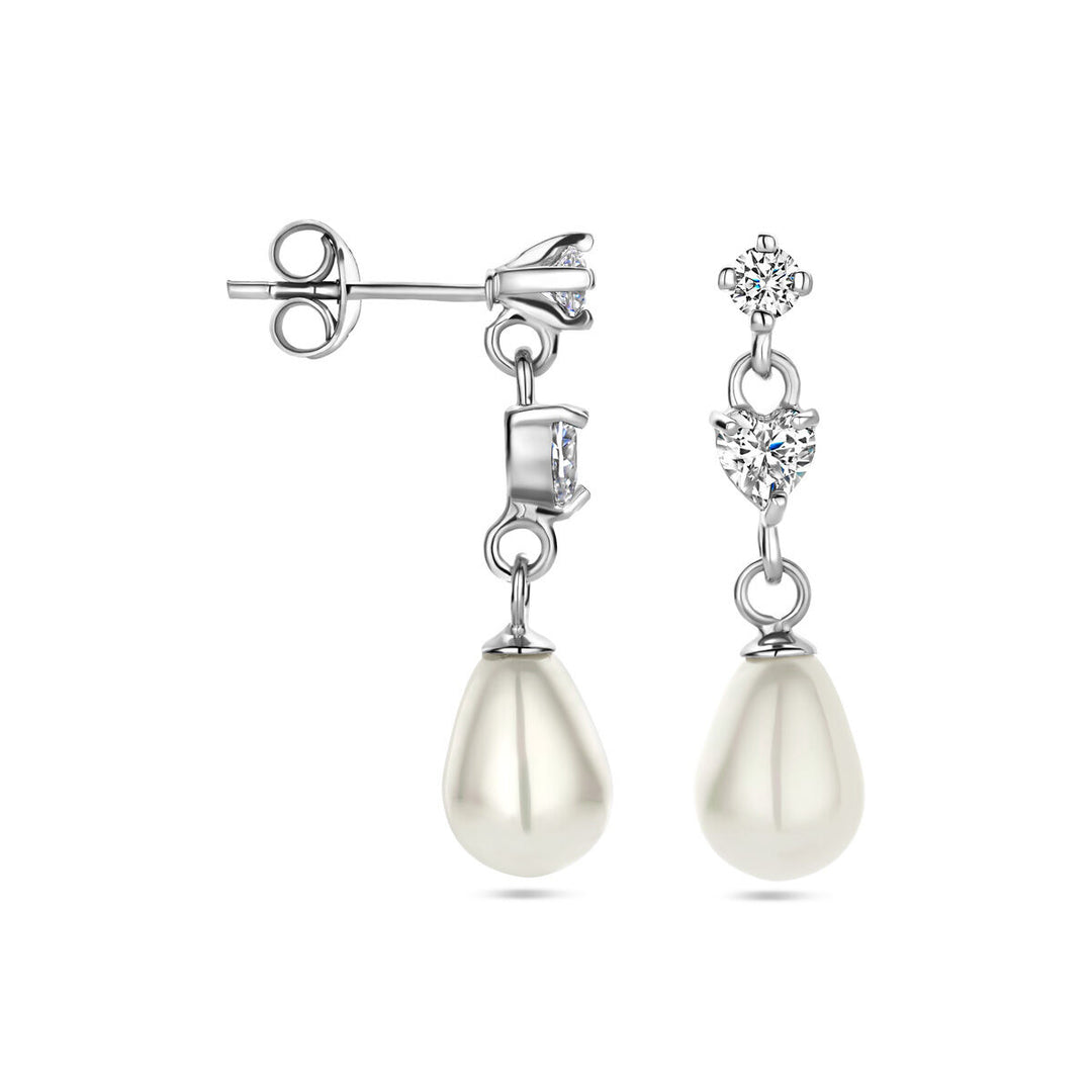 earrings pearl zirconia silver rhodium plated