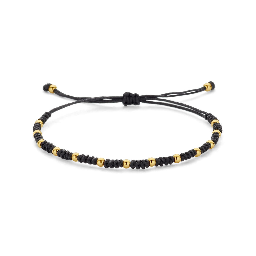 armband bolletjes 13 - 26 cm 14K goud met rubber/nylon/leer