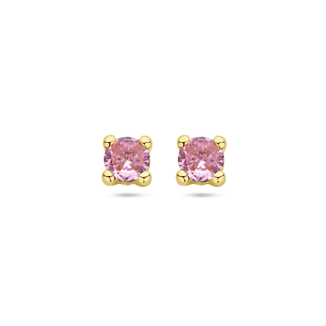 oorknoppen roze zirkonia 14K geelgoud
