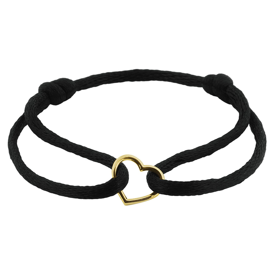 bracelet satin heart 14K gold with rubber/nylon/leather