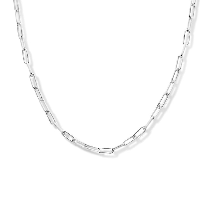 Silver necklace ladies paper clip square tube rhodium plated