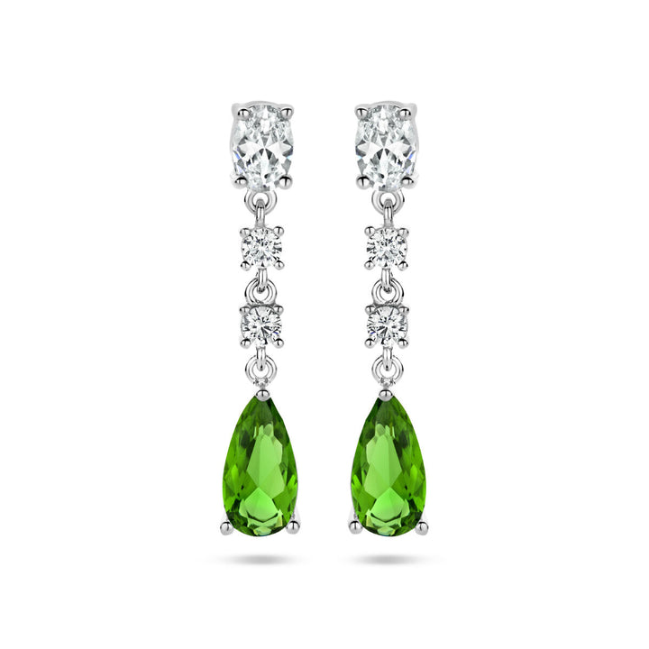 earrings white and green zirconia silver rhodium plated
