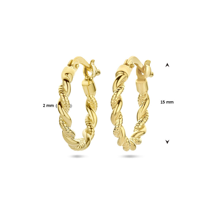 earrings twisted tube 1 micron silver gold plated (yellow)