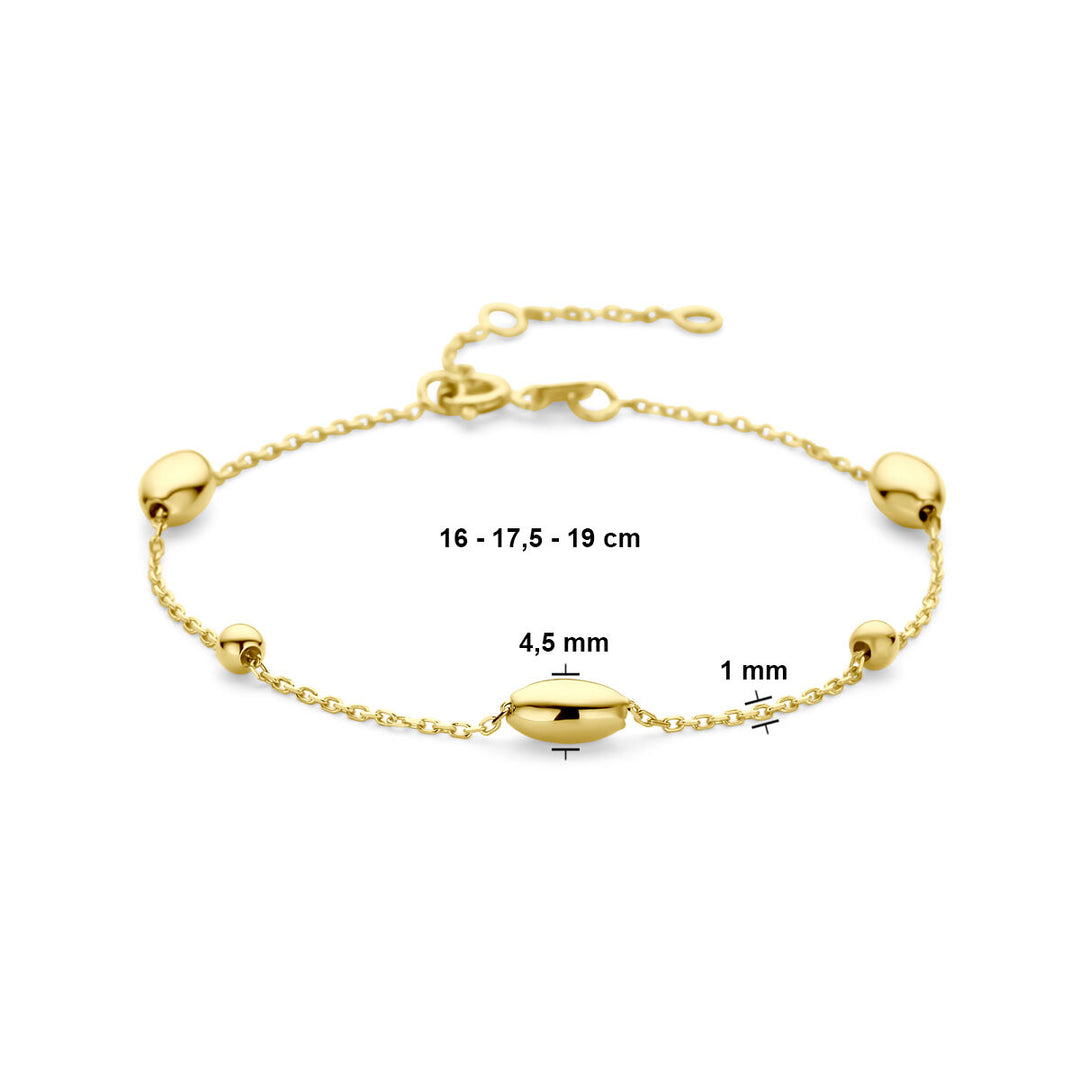 bracelet ovals and balls 16 - 17.5 - 19 cm 14K yellow gold