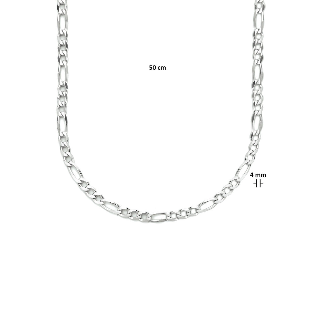 necklace figaro 4.0 mm 50 cm silver rhodium plated