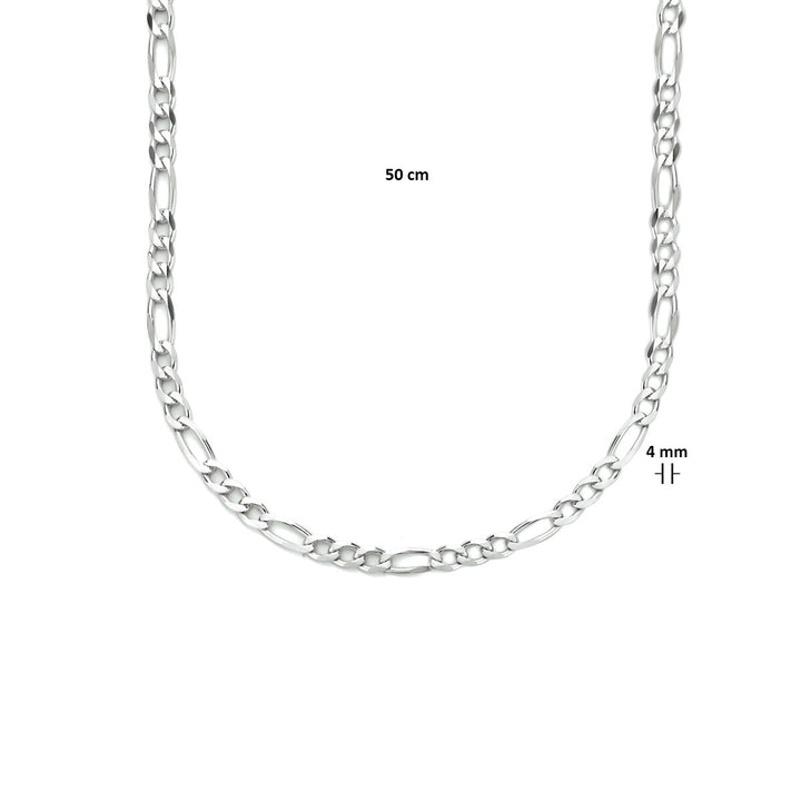 necklace figaro 4.0 mm 50 cm silver rhodium plated