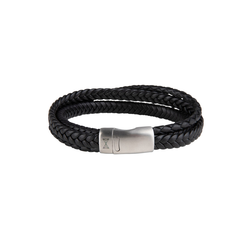 Men's leather bracelet - Iron Three String Black