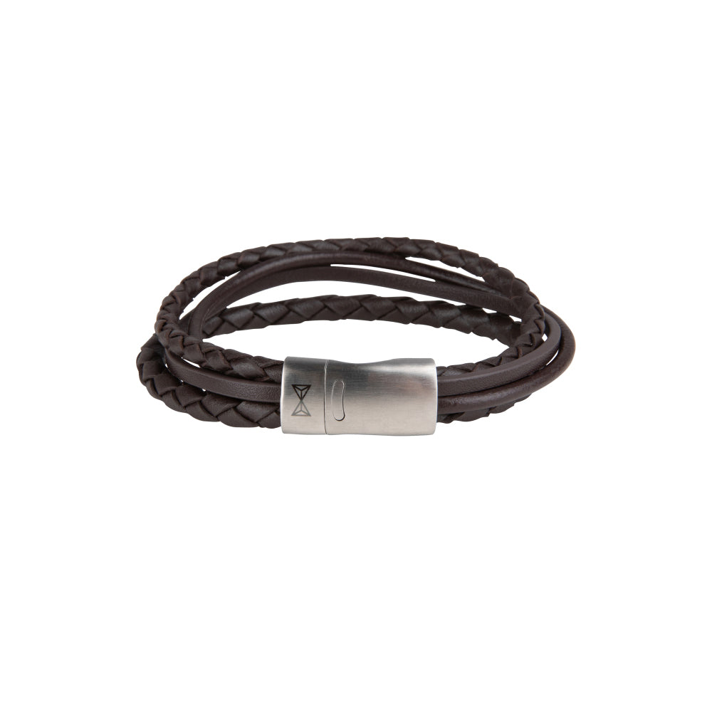 Leather bracelet men - Iron Four String Brown