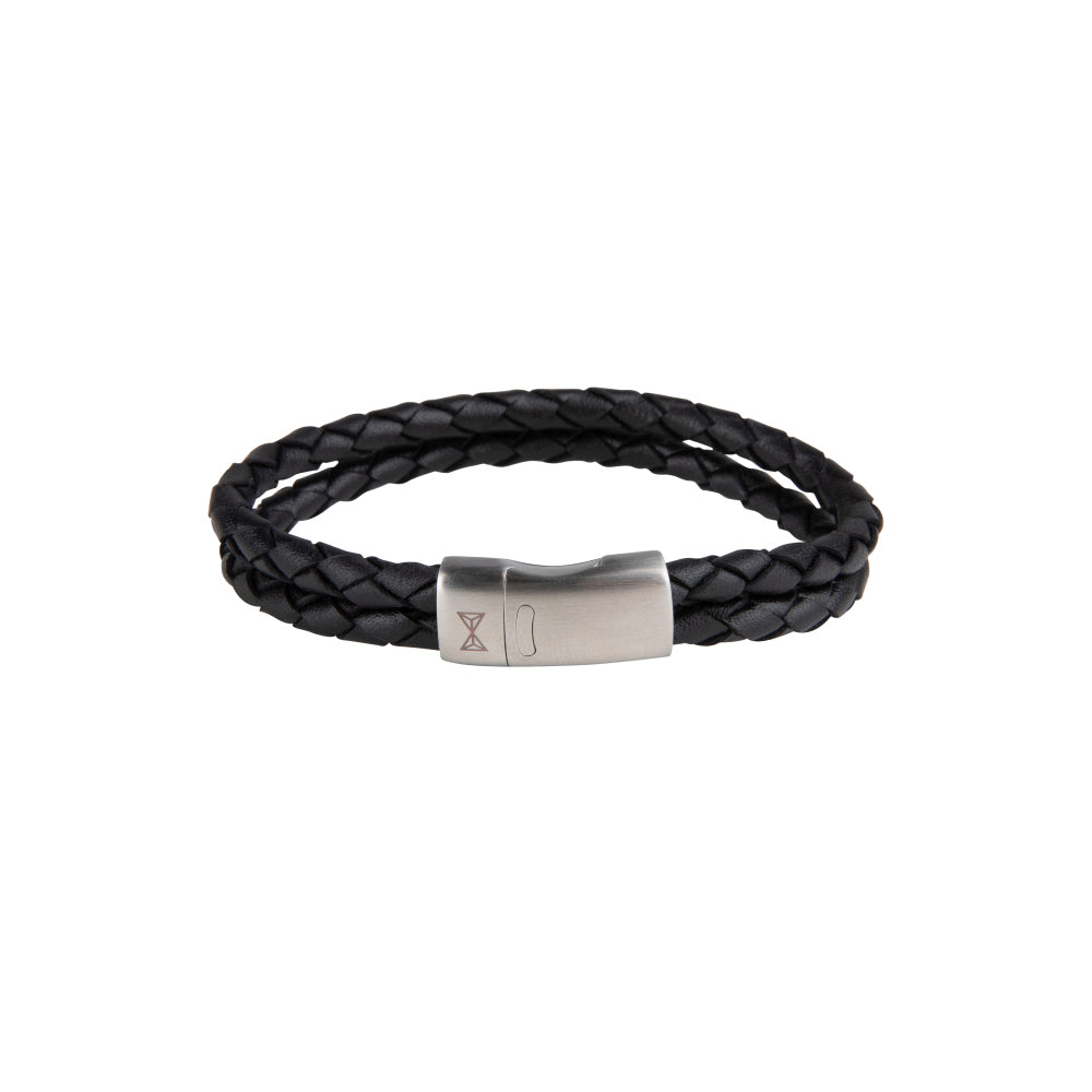 Men's leather bracelet - Iron Double Shot Black