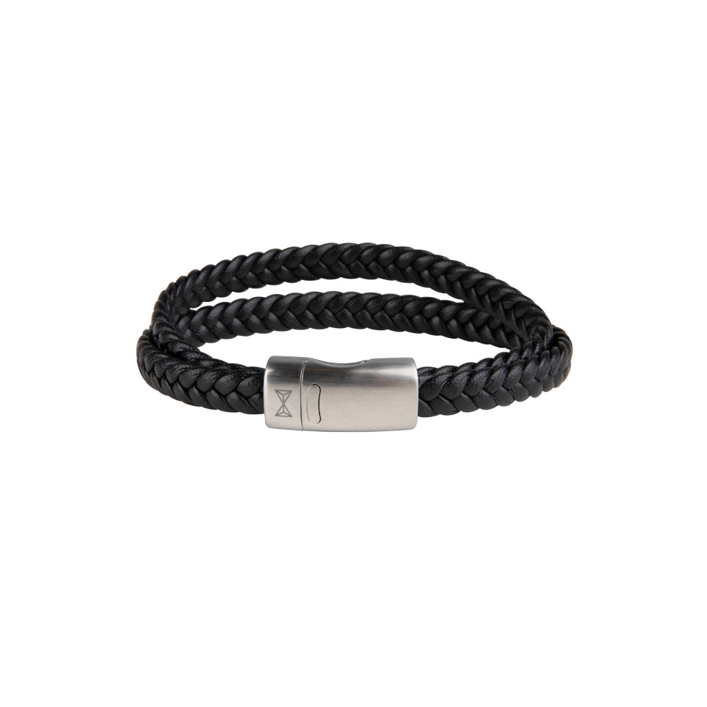 Leather bracelet men - Double Flat String Black