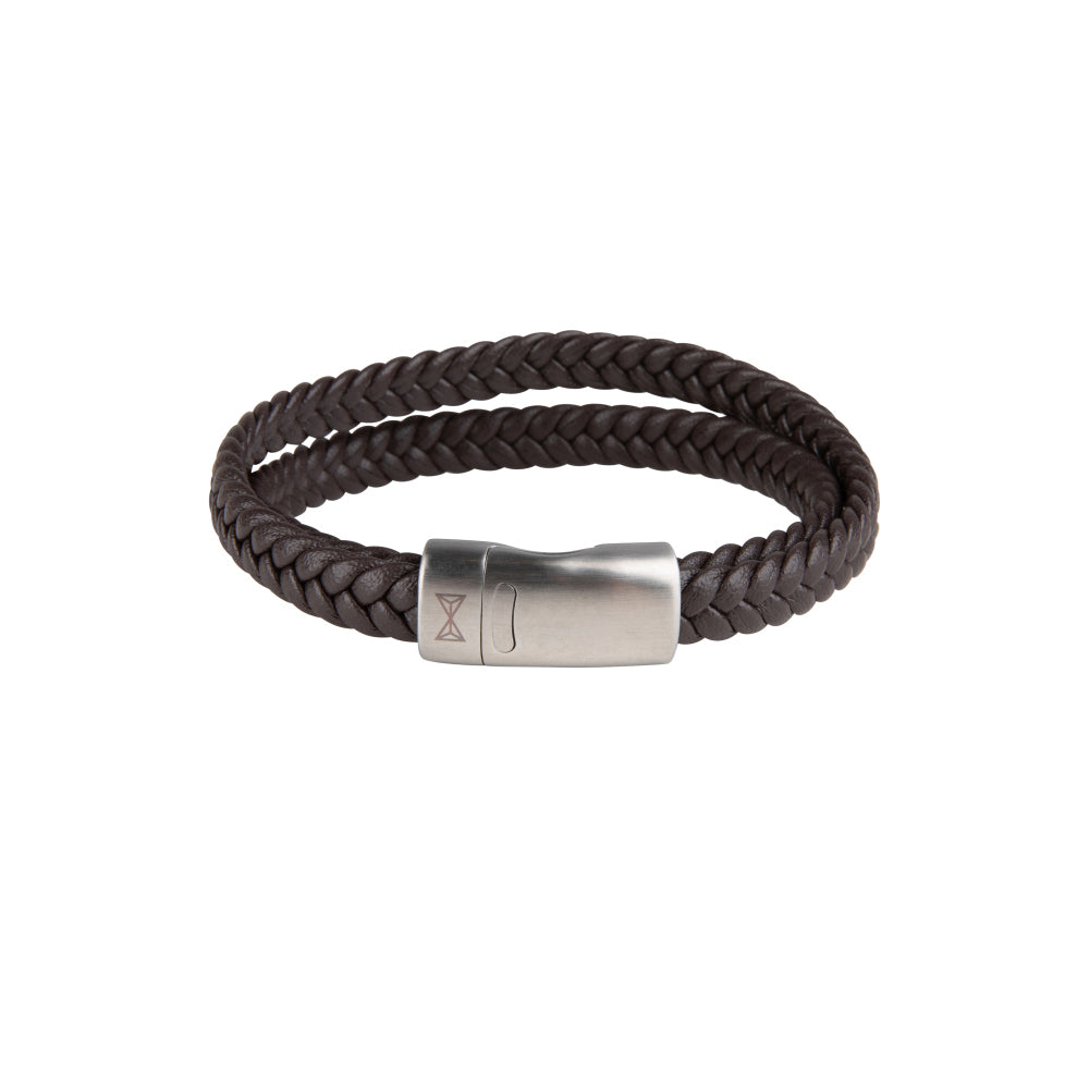 Leather bracelet men - Double Flat String Brown