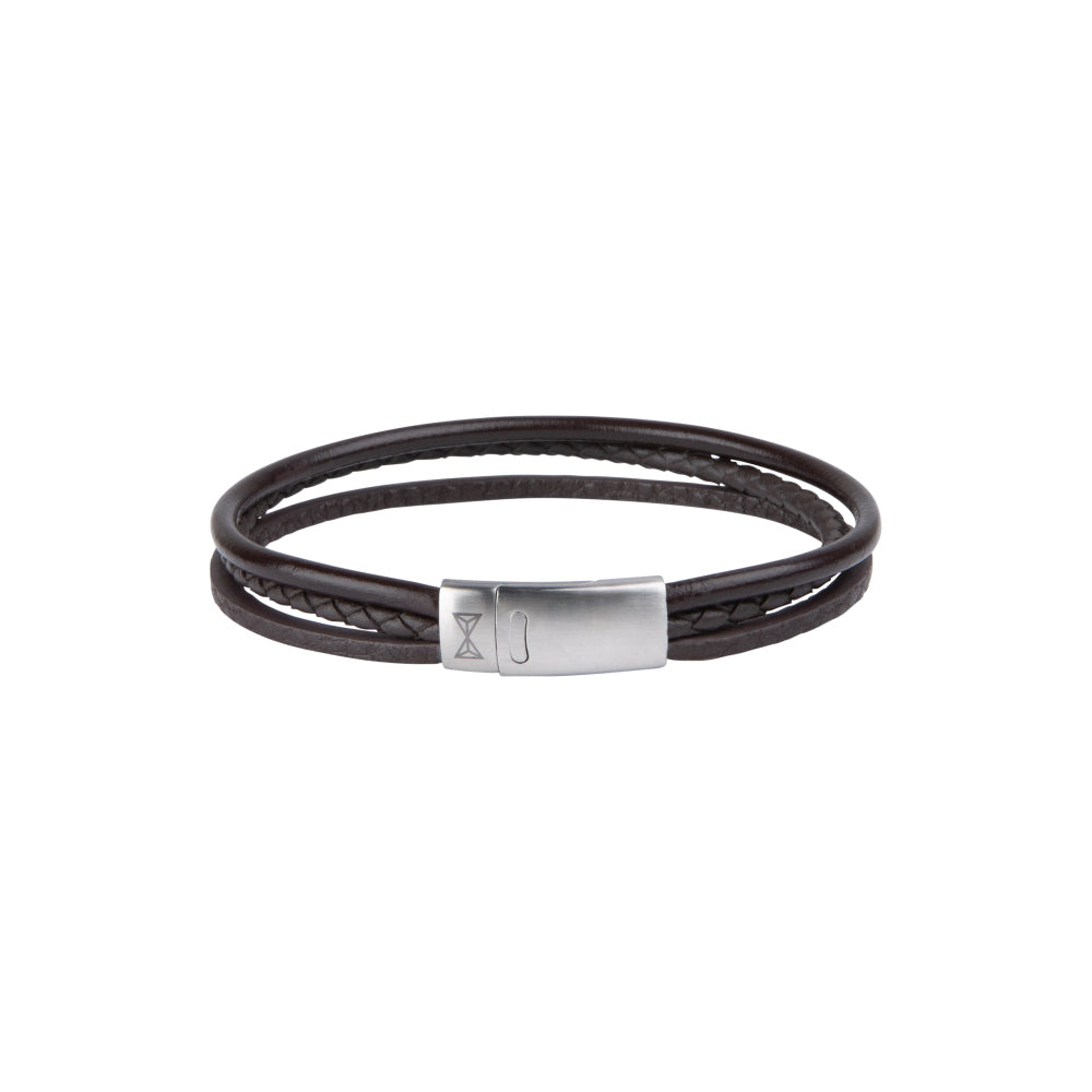Leather bracelet men - Dainty Three String Brown