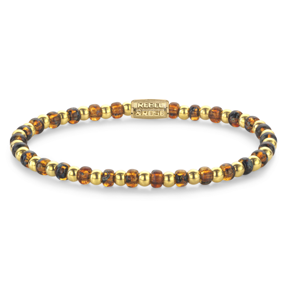 Mix Glass Rocks Tiger Gold - 4mm - Kralen Armband Dames