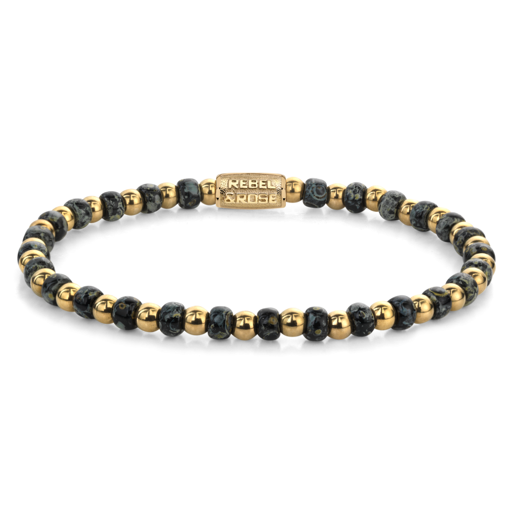 Mix Glass Rocks Black Leopard Gold - 4mm - Kralen Armband Dames