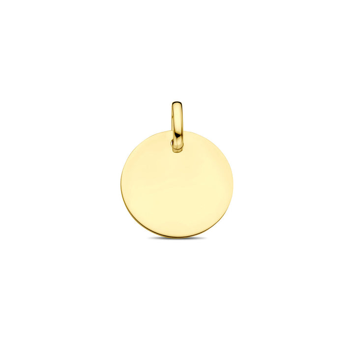 Geelgoudkleurige graveerhanger rond – 9k