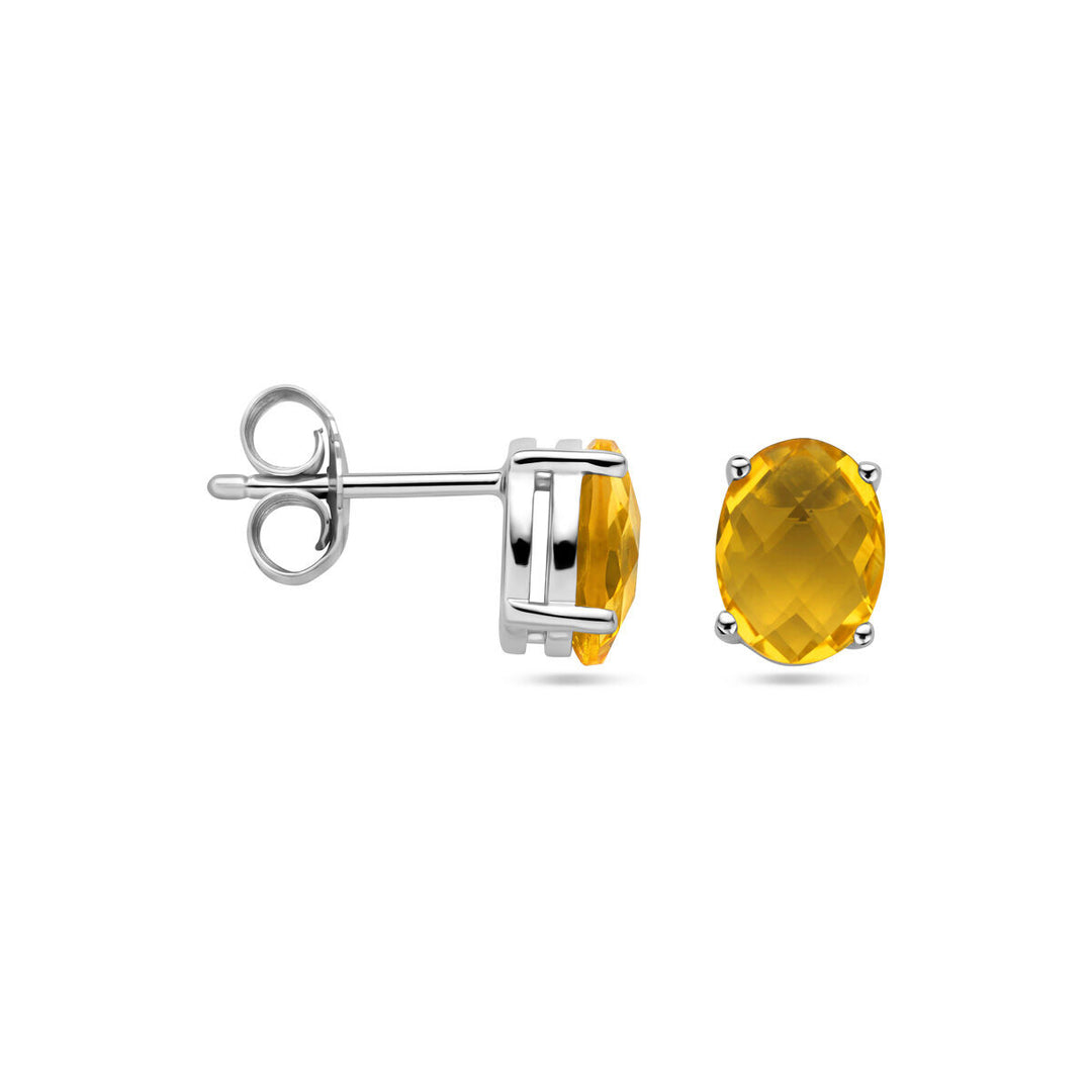 ear studs citrine silver rhodium plated