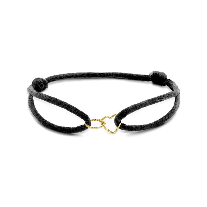 bracelet satin heart and round twisted 14K gold with rubber/nylon/leather