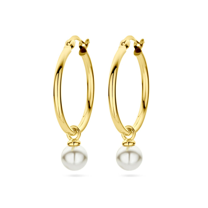 earrings synth. pearl 1 micron silver gold plated (yellow)