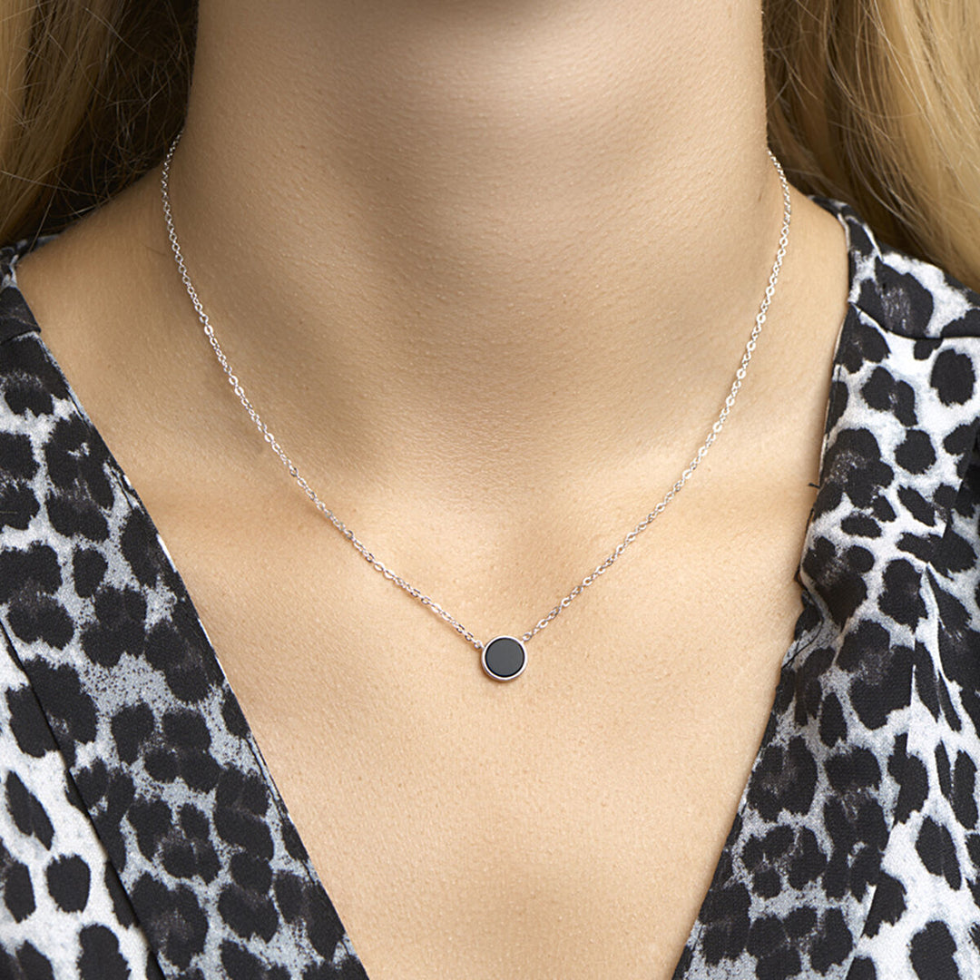 Silver necklace ladies onyx rhodium plated