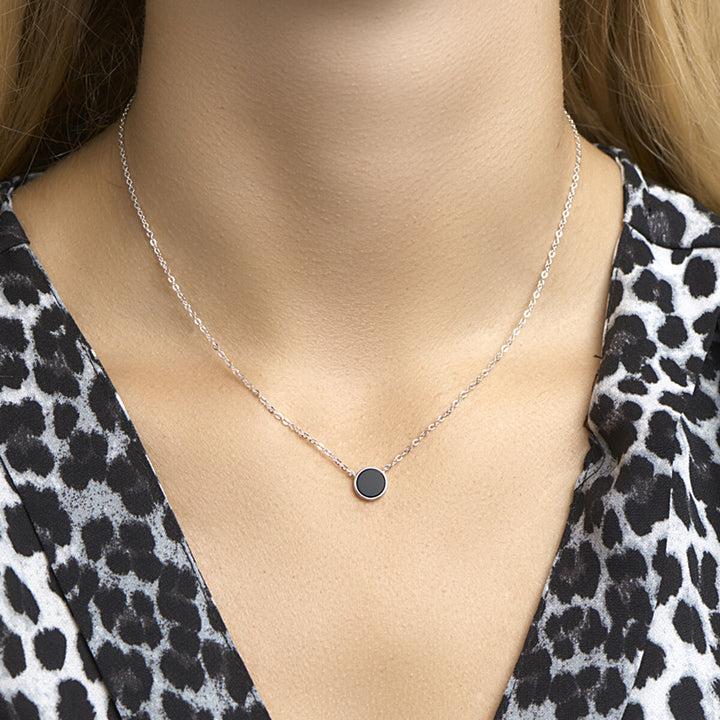 Silver necklace ladies onyx rhodium plated