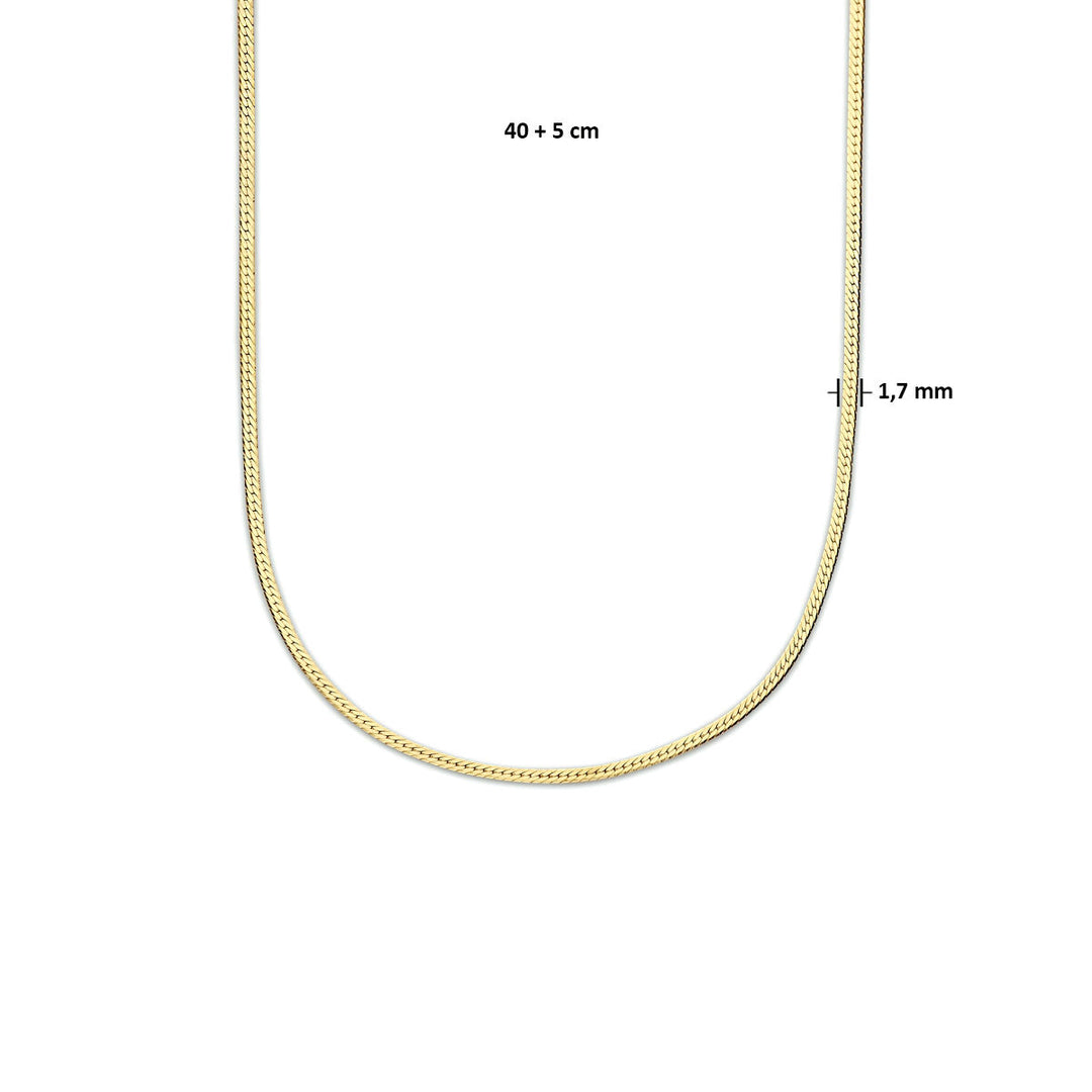 collier slang plat 1,7 mm 40 + 5 cm 3 micron zilver verguld (geel)