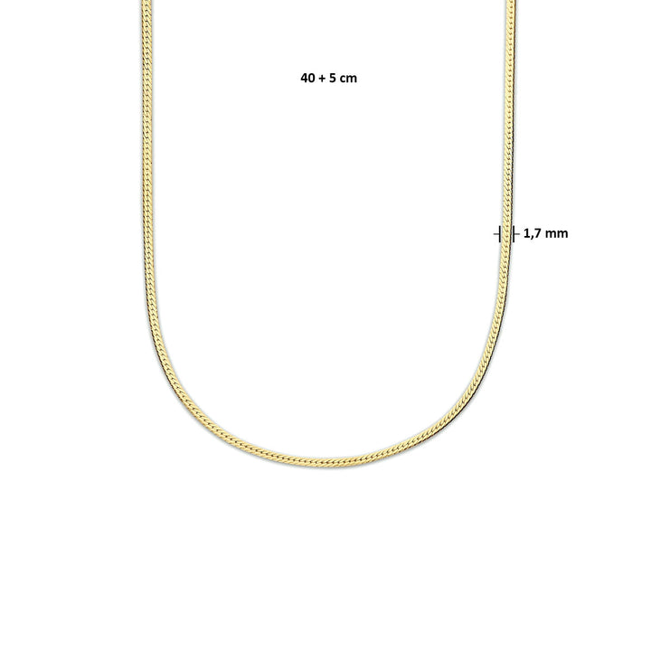 collier slang plat 1,7 mm 40 + 5 cm 3 micron zilver verguld (geel)
